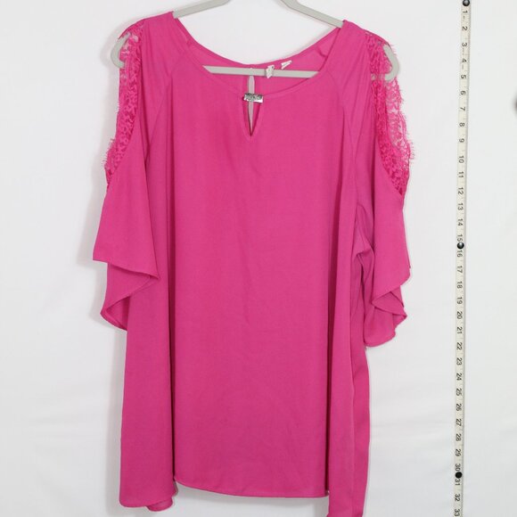 Cato bright pink v-neck lace cold-shoulder flare sleeve blouse 22/24 - Picture 1 of 8